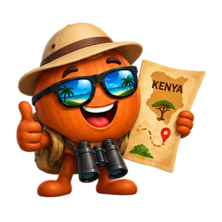 Nutz.travel mascot with a map of Kenya