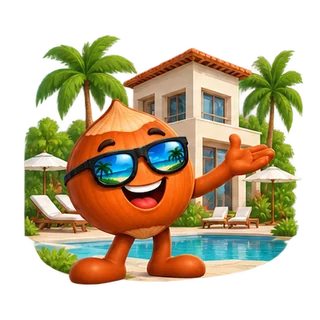 Nutz.travel mascot at a villa